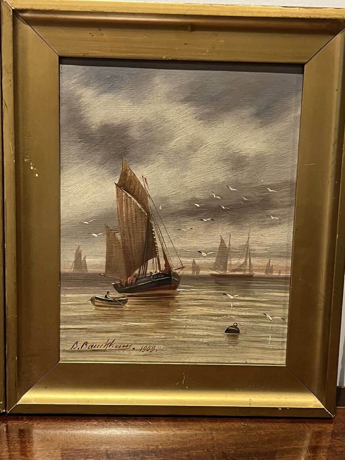 Pair Of Framed Maritime / Marine Oil Paintings, Signed And Dated 1909