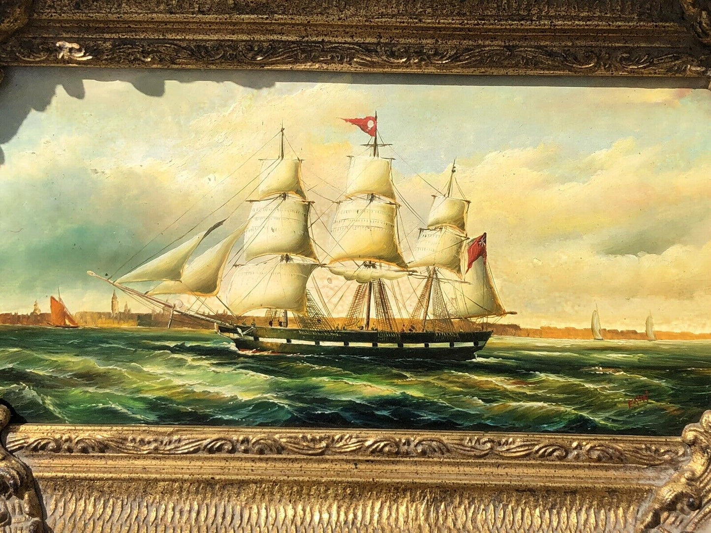 Maritime Oil On Board In Gold Gilt Frame