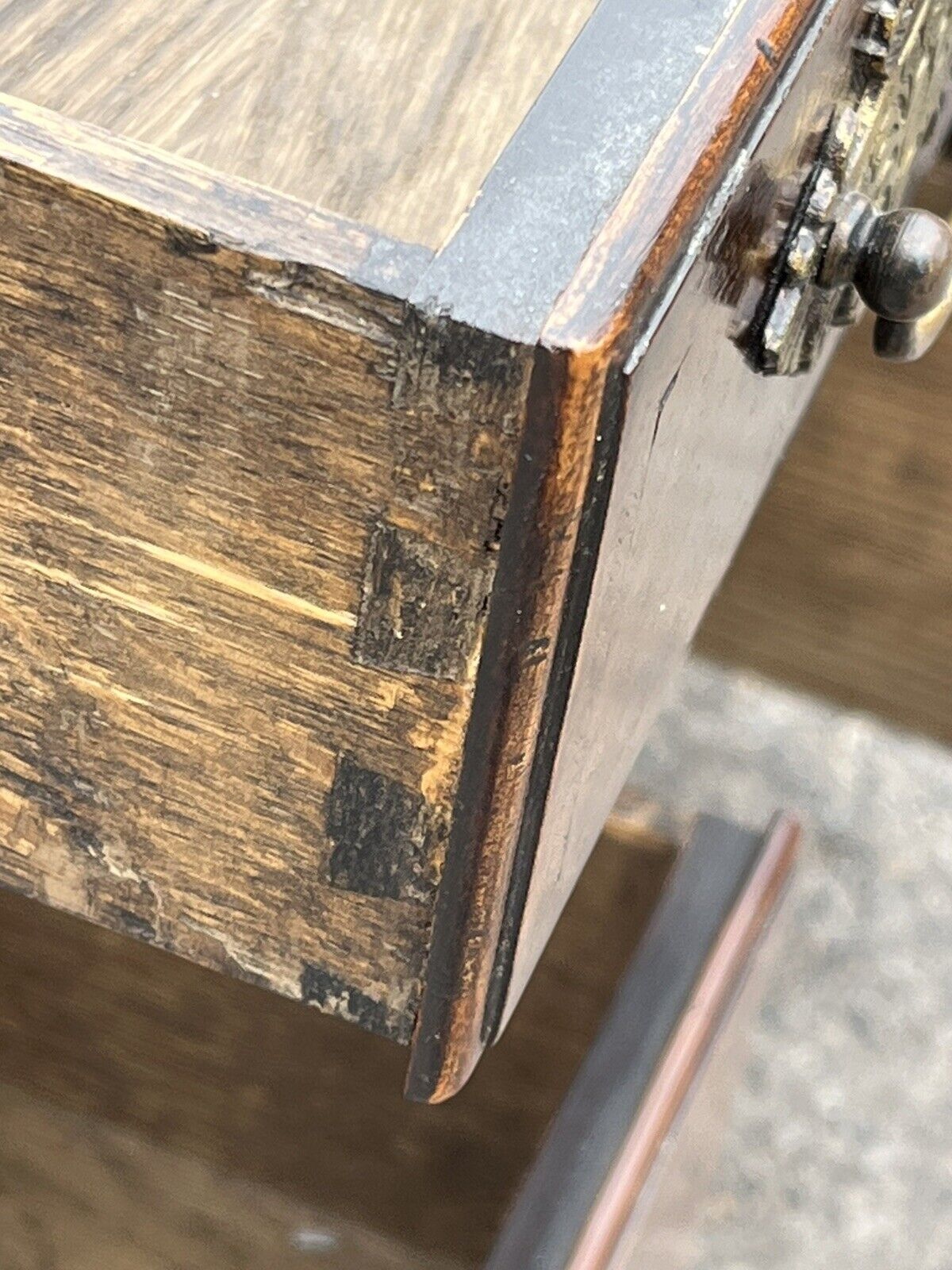 Walnut Kneehole Desk, Bracket Feet With Brass Handles.