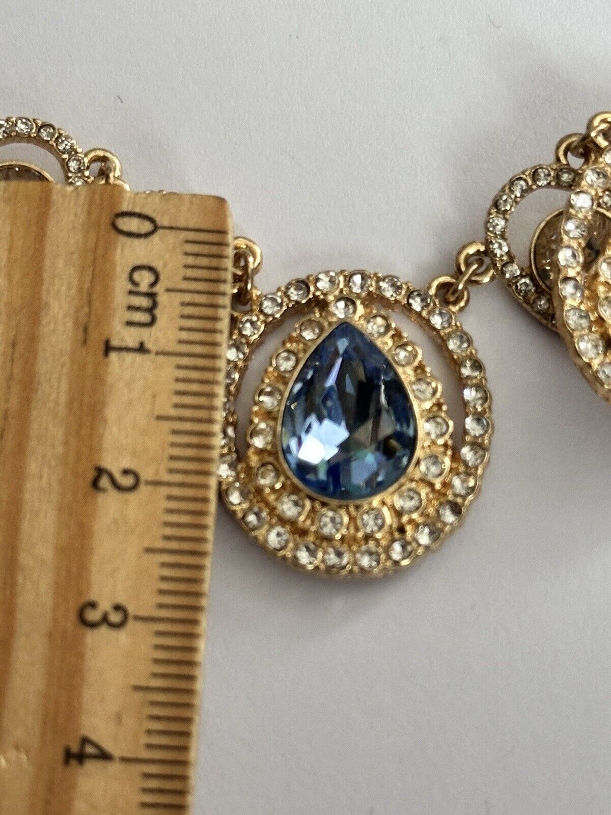 Vintage Gold Plated Blue Teardrop Crystal Statement Necklace