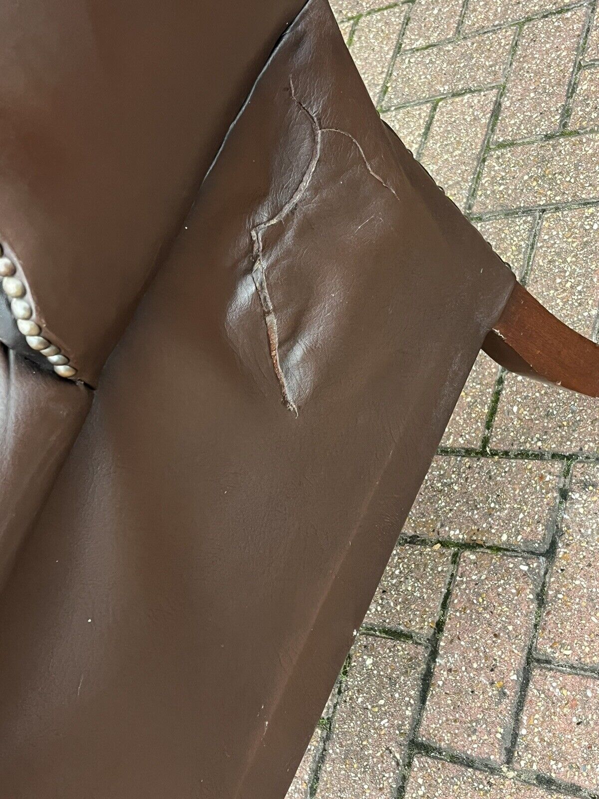 Pair Of Brown Leather Armchairs. Good Quality, Buttoned Backs.