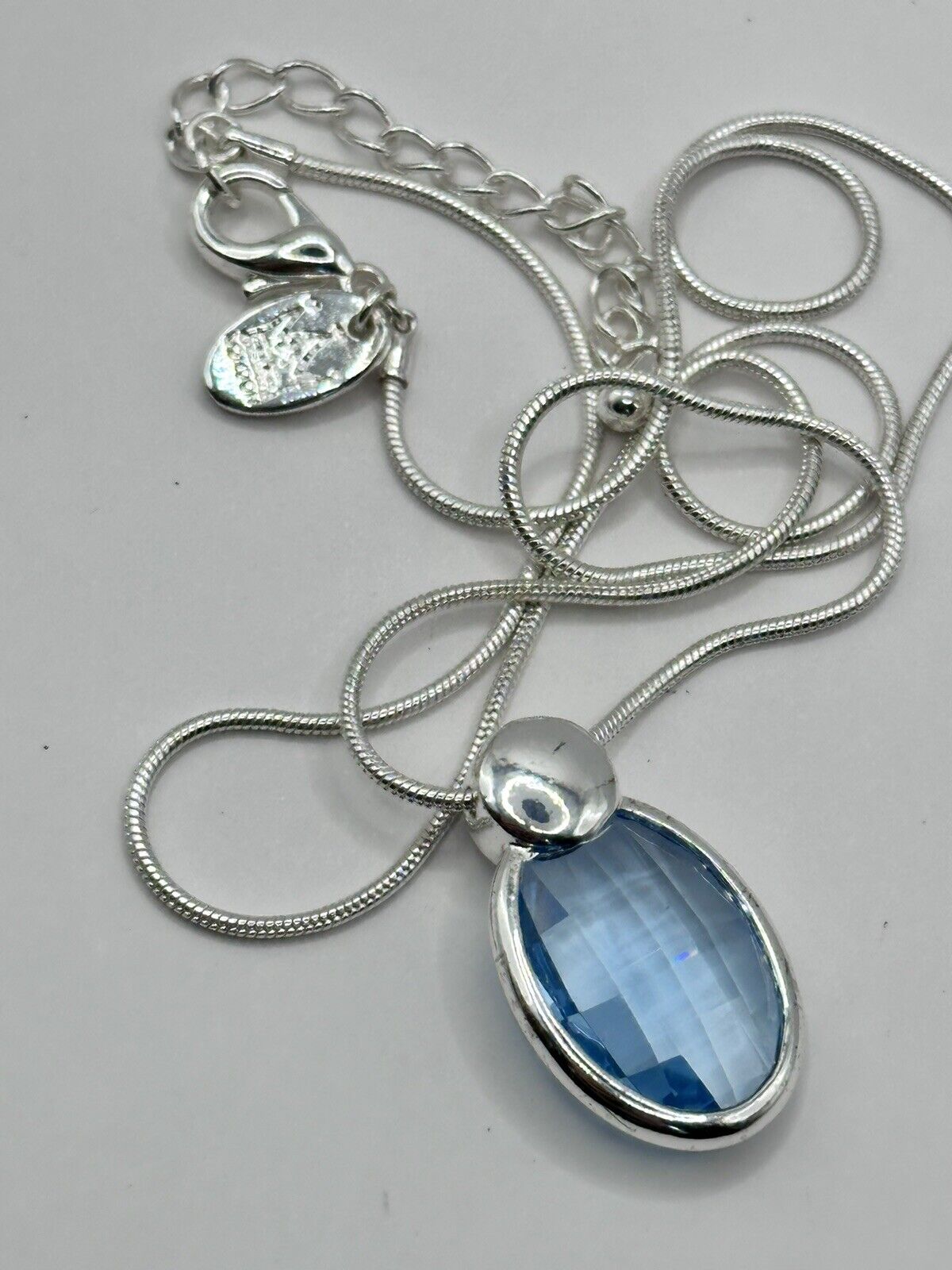 Rhodium Plated Necklace Made With Blue Swarovski Crystal New Old Stock