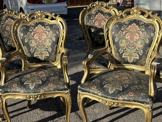 6 Louis Style Gold Gilt Wooden And Upholstered Armchairs.