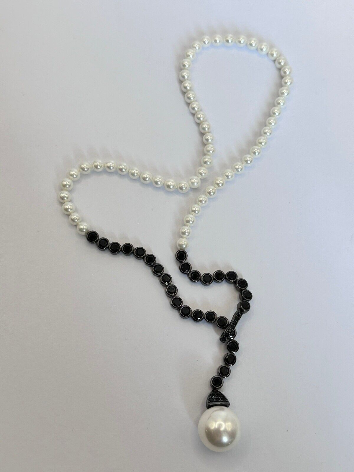 Vintage Black Diamanté Faux Pearl Adjustable Necklace