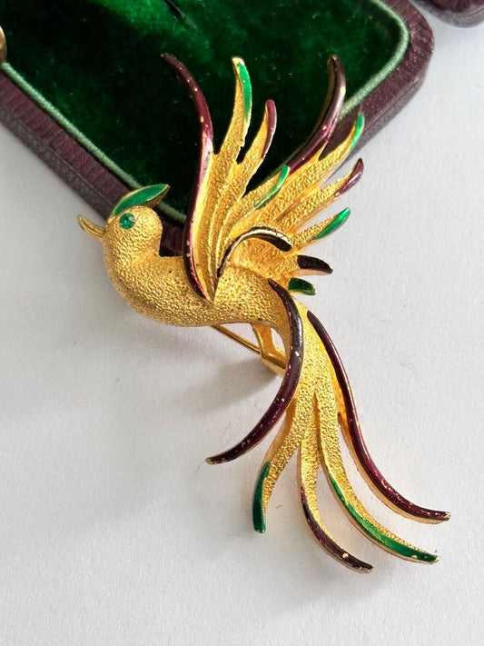 Vintage Gold Tone Diamanté Bird Of Paradise Brooch