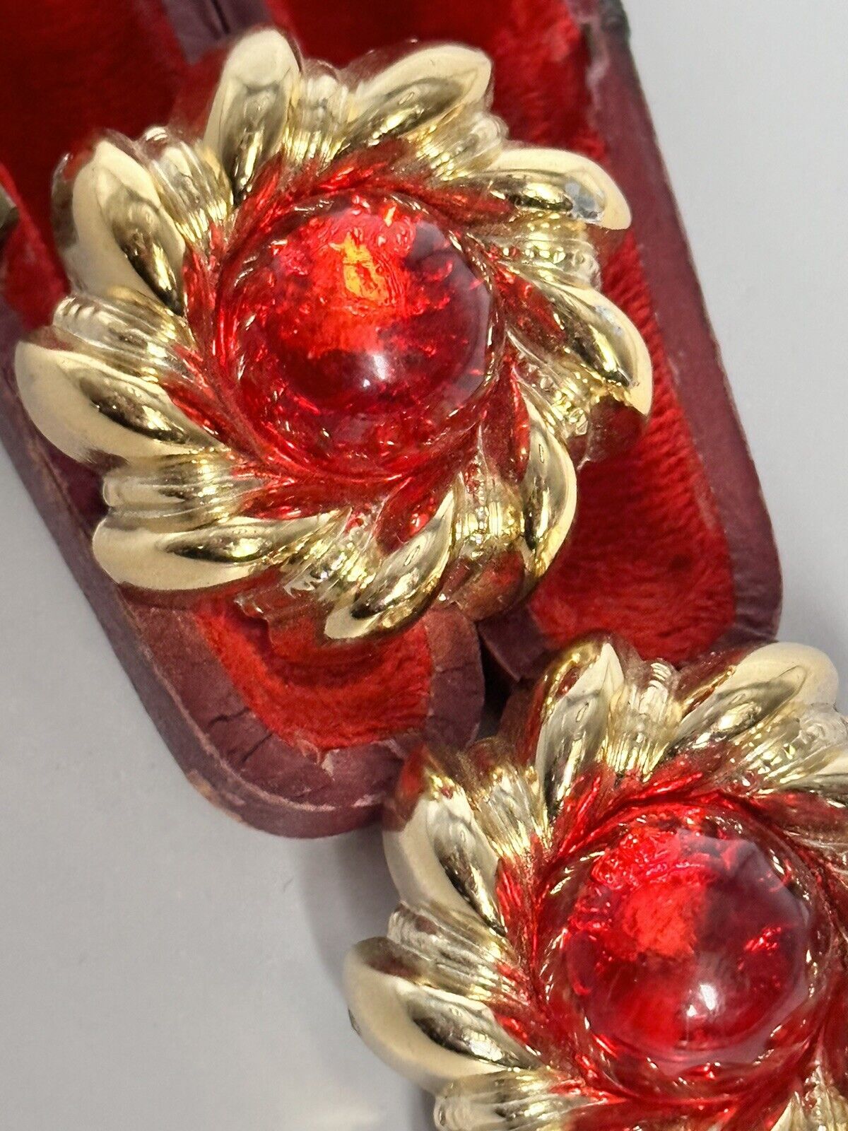 Vintage 1980s Gold Red Acrylic Clip On Earrings