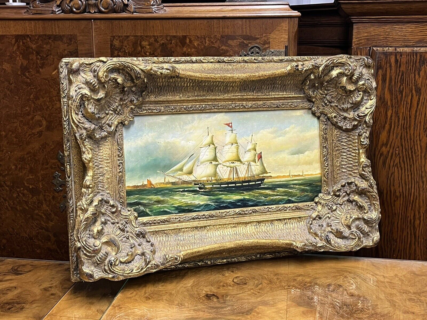 Maritime Oil On Board In Gold Gilt Frame