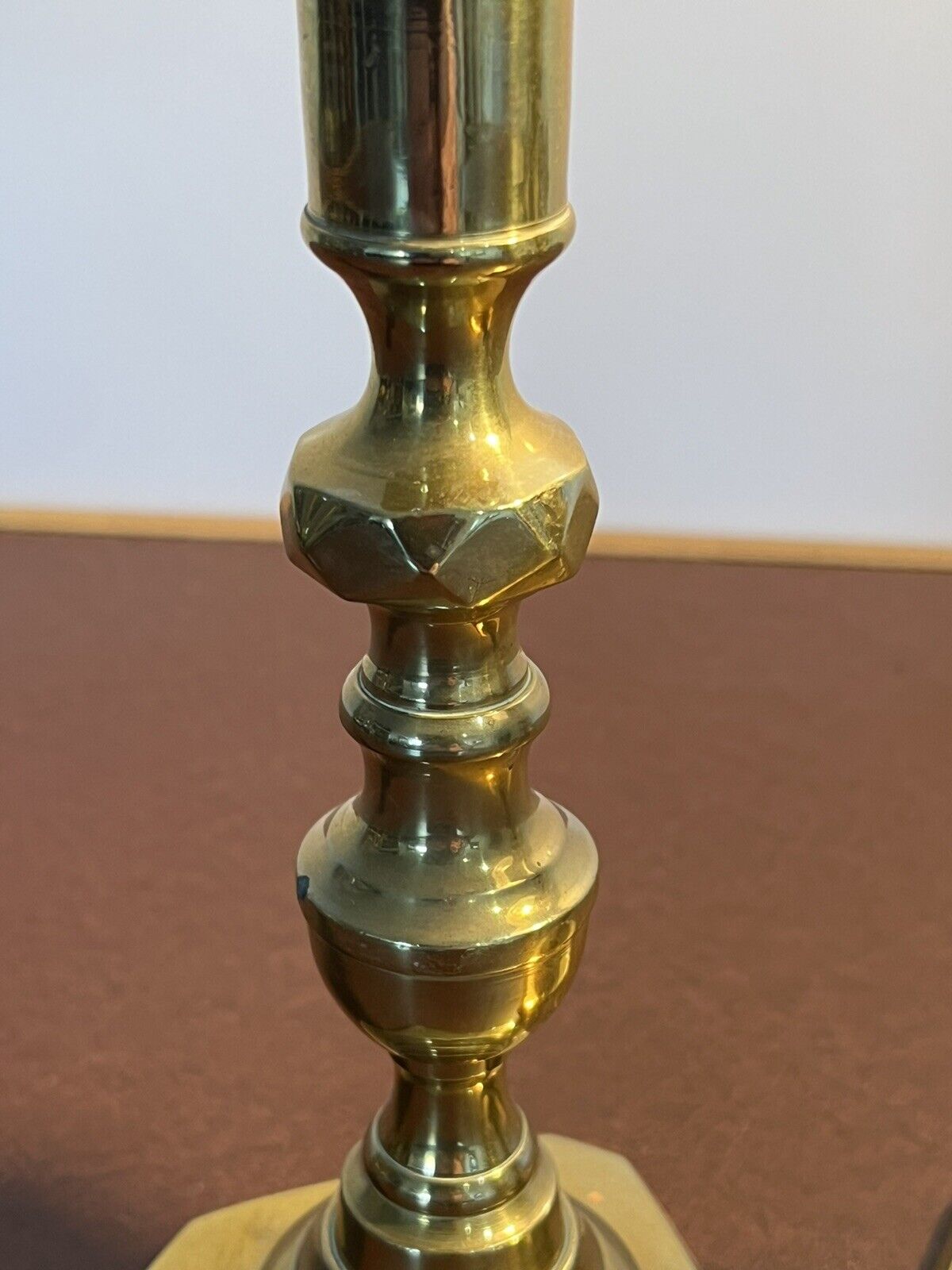 Antique Brass Candlesticks. 19.5 cms tall.