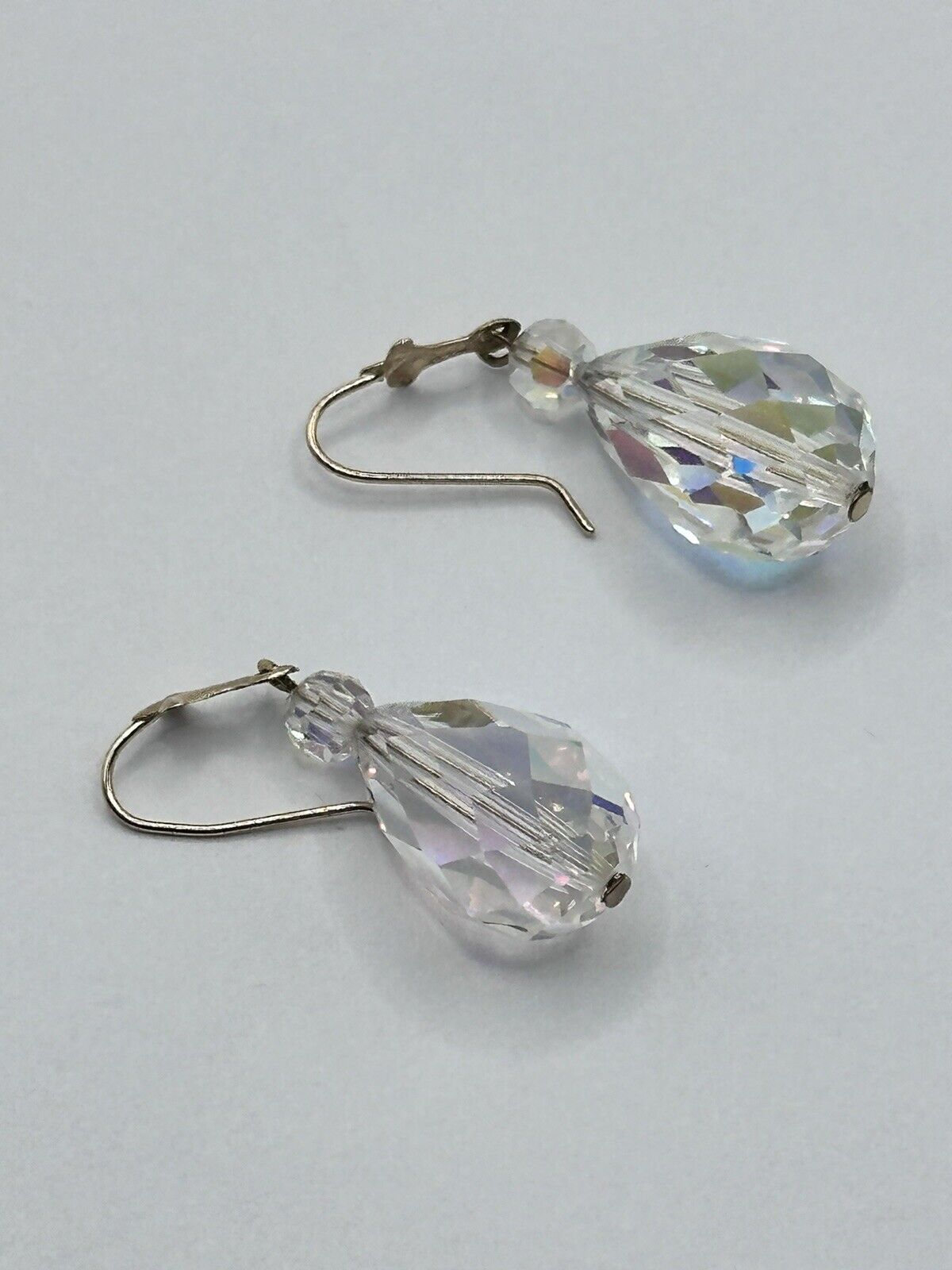 Vintage 9ct Gold Aurora Borealis Crystal Drop Earrings