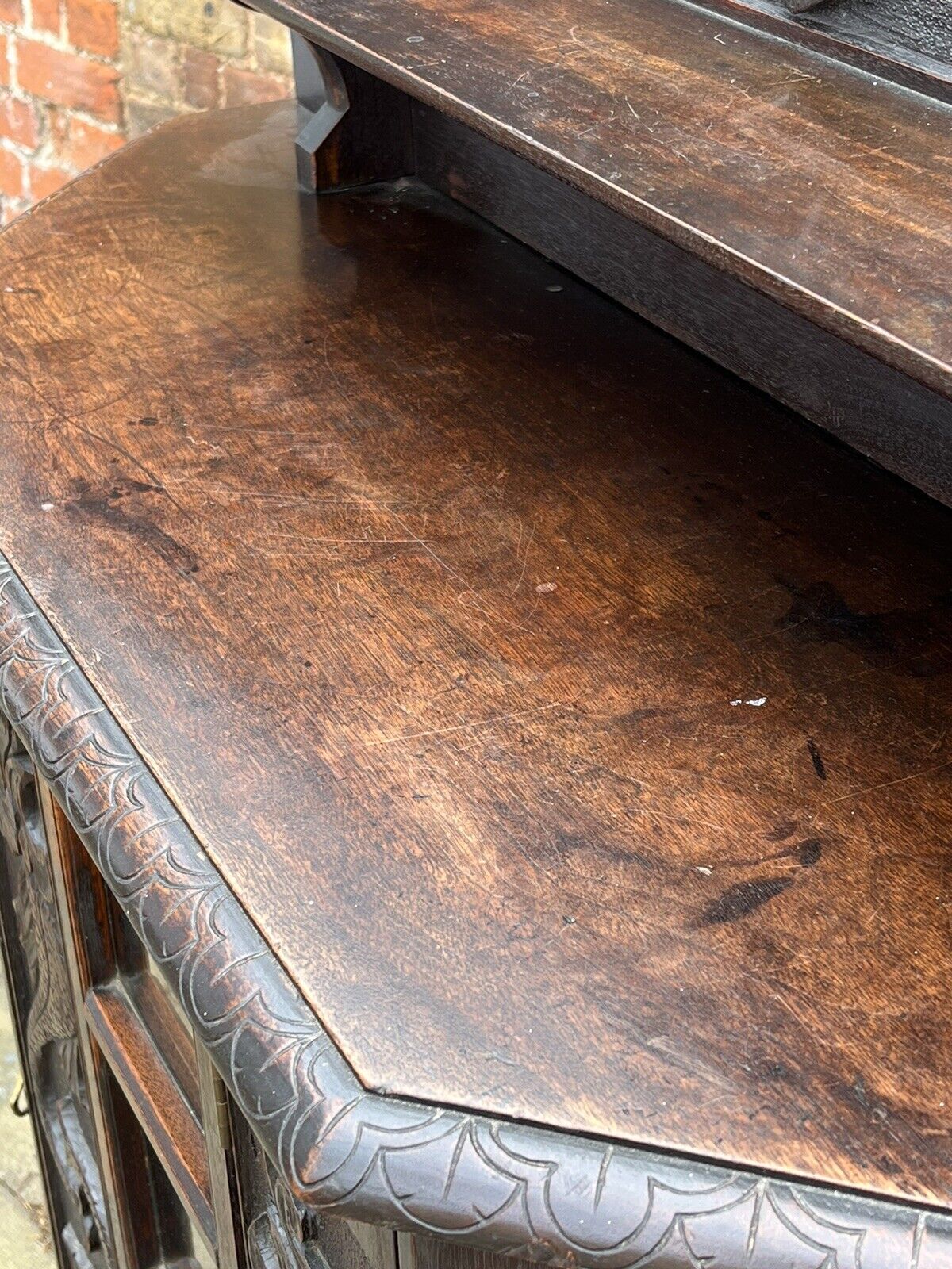 Antique Sideboard/ Display Cabinet With Carved Family Crest.