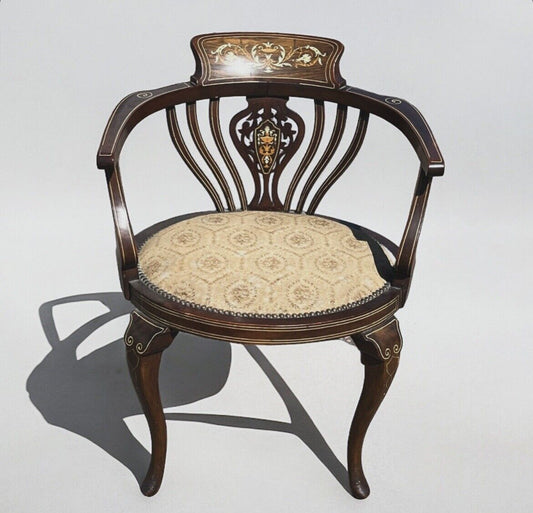 Edwardian Marquetries Inlaid Mahogany Armchair , Superb Quality.