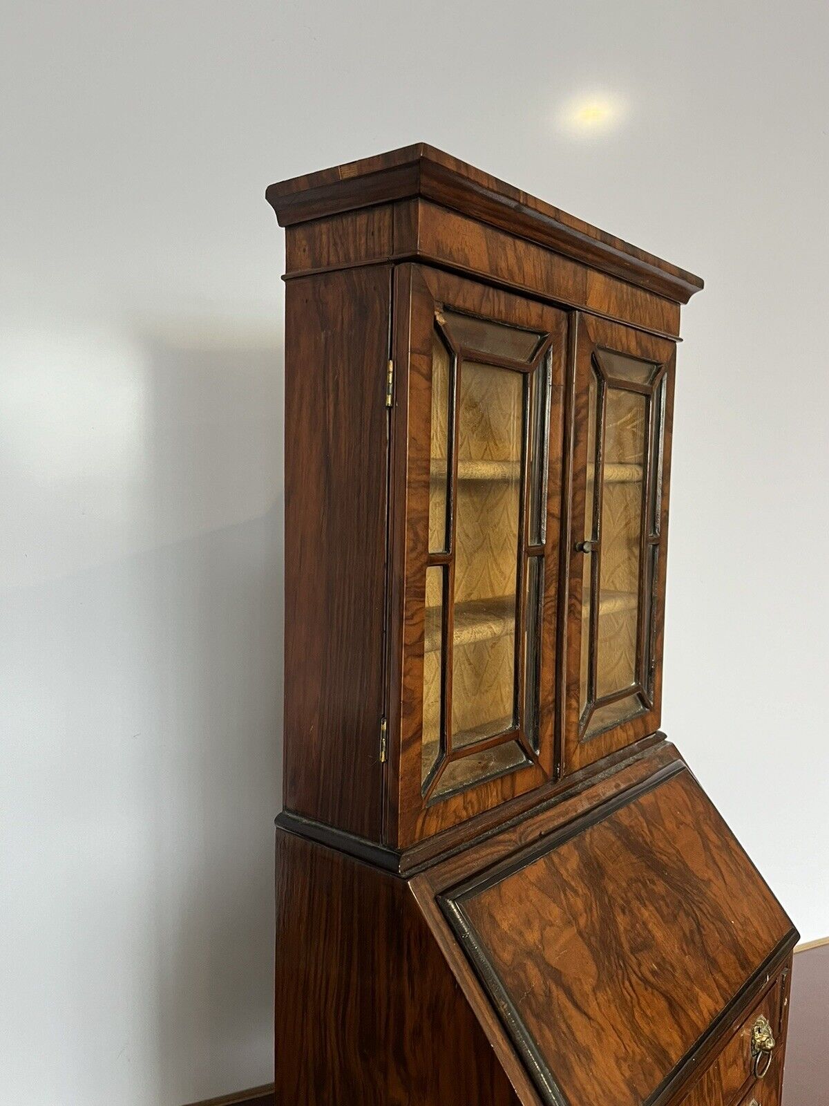 Miniature Apprentice Piece Walnut Bookcase Bureau, Fitted Interior.