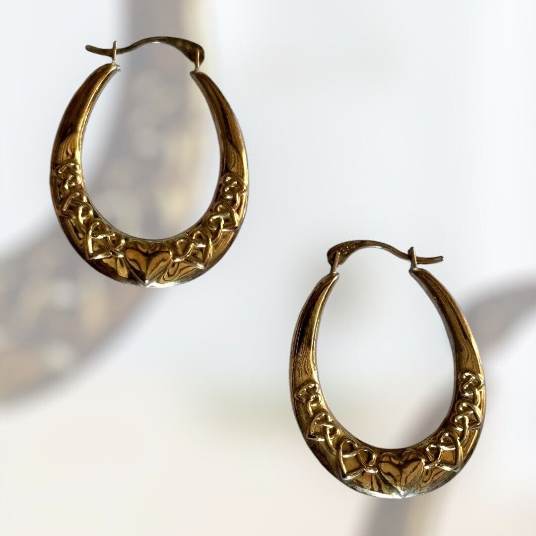 Vintage 9ct Yellow Gold Creole Heart Hoop Earrings