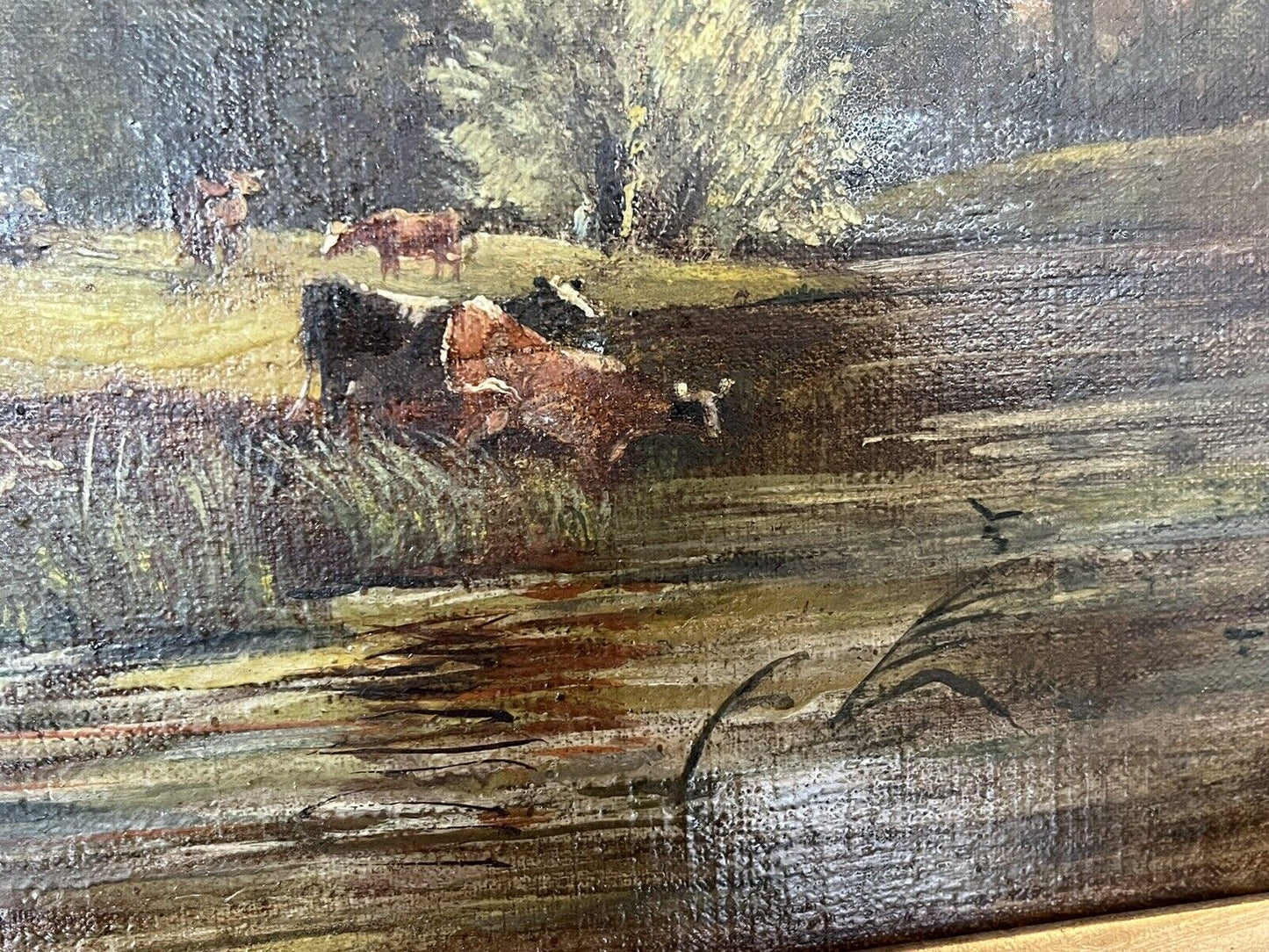 Antique oil Painting. Oil on board in gilt frame. Cattle Scene