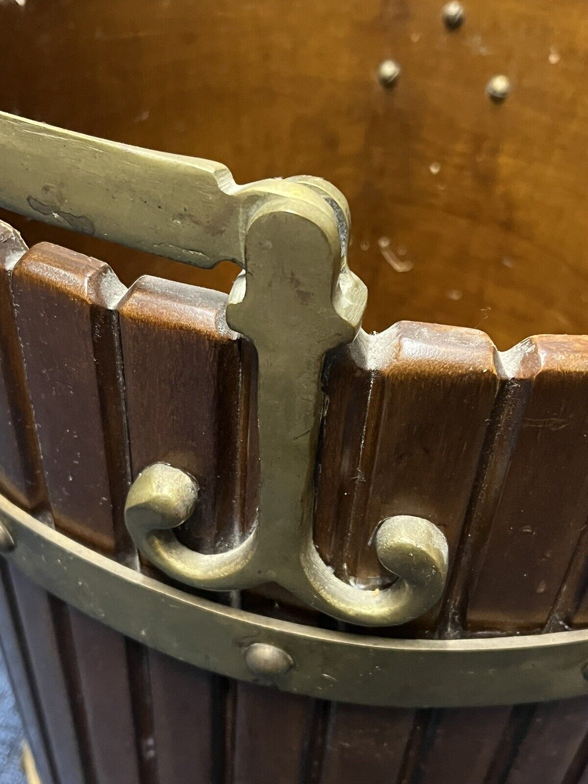 Peat Bucket, Brass Bound & Mahogany. Log Bucket