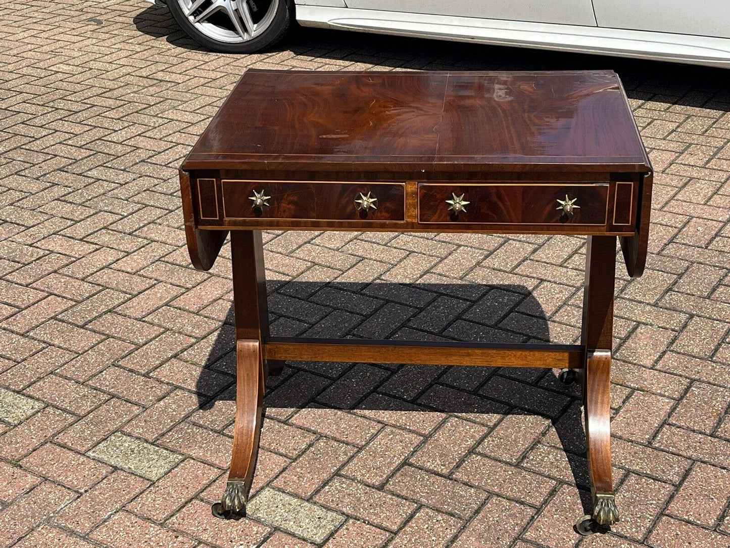 Antique Regency Inlaid Mahogany Sofa Table, Side Table, Console Table, Drawers