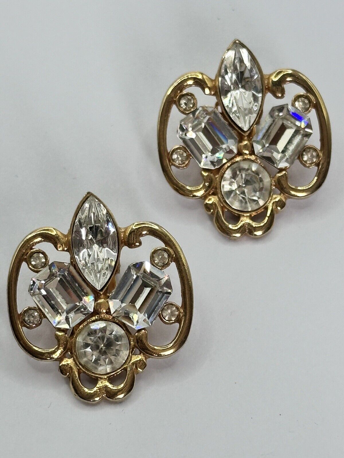 Vintage Gold Plated Diamanté Clip On Earrings