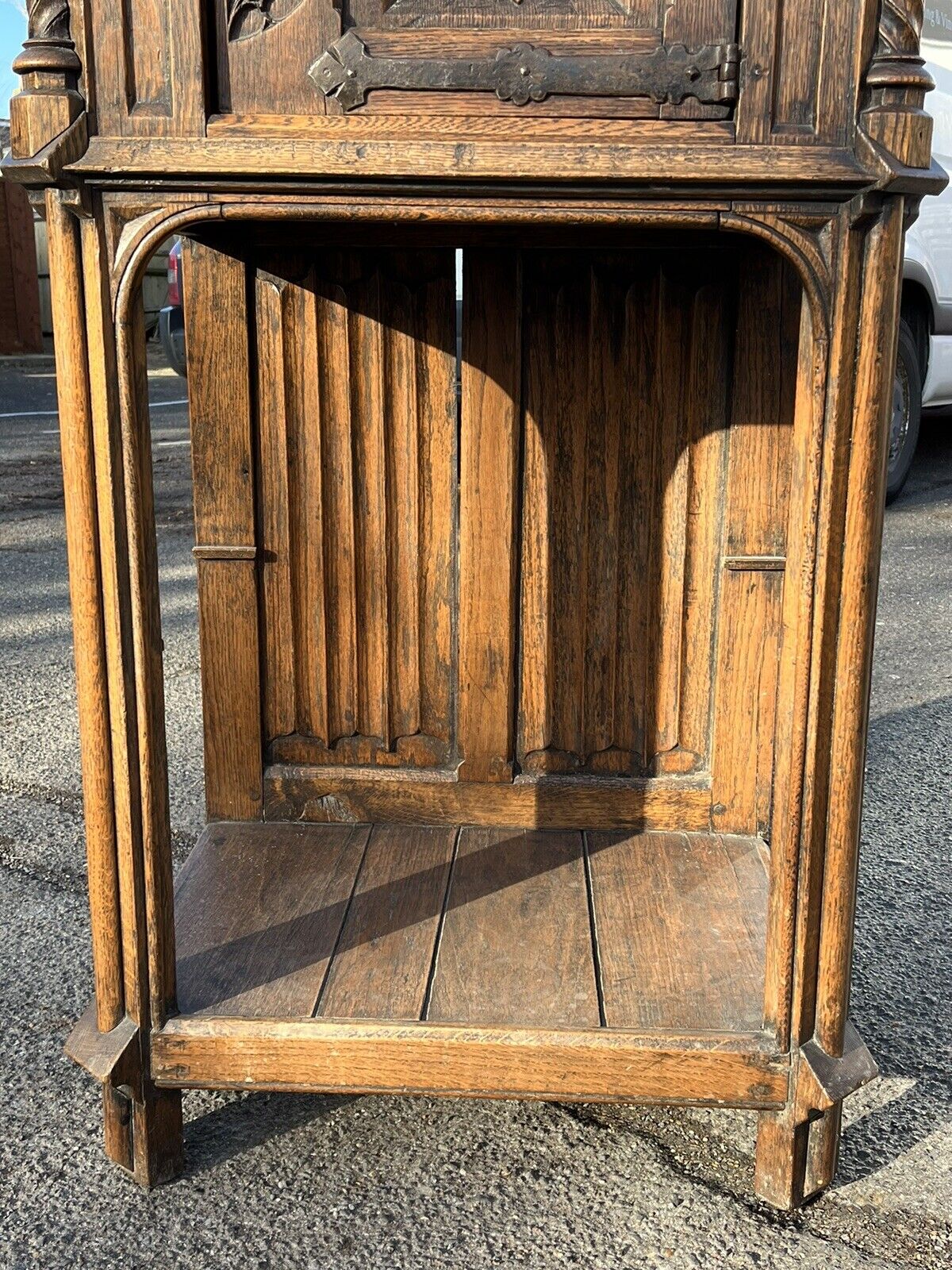 Drinks Cabinet, In Oak With Fine Carved Figures Of Knights & A Maiden.