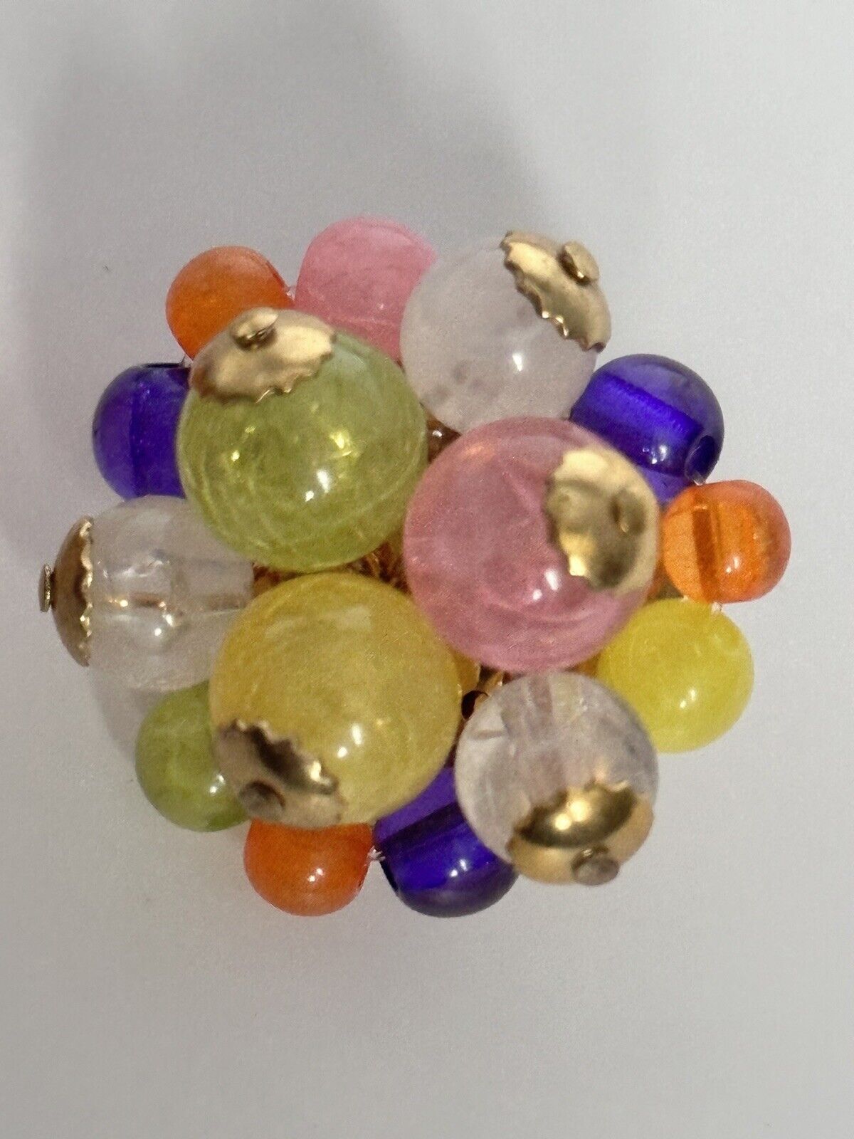 Vintage Gold Tone Multicoloured Acrylic Cluster Clip On Earrings