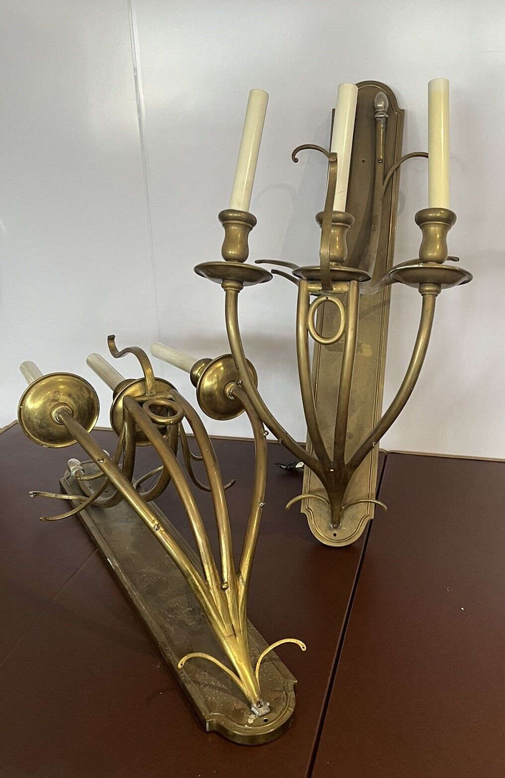 Brass Wall Light Sconces, Large & Impressive