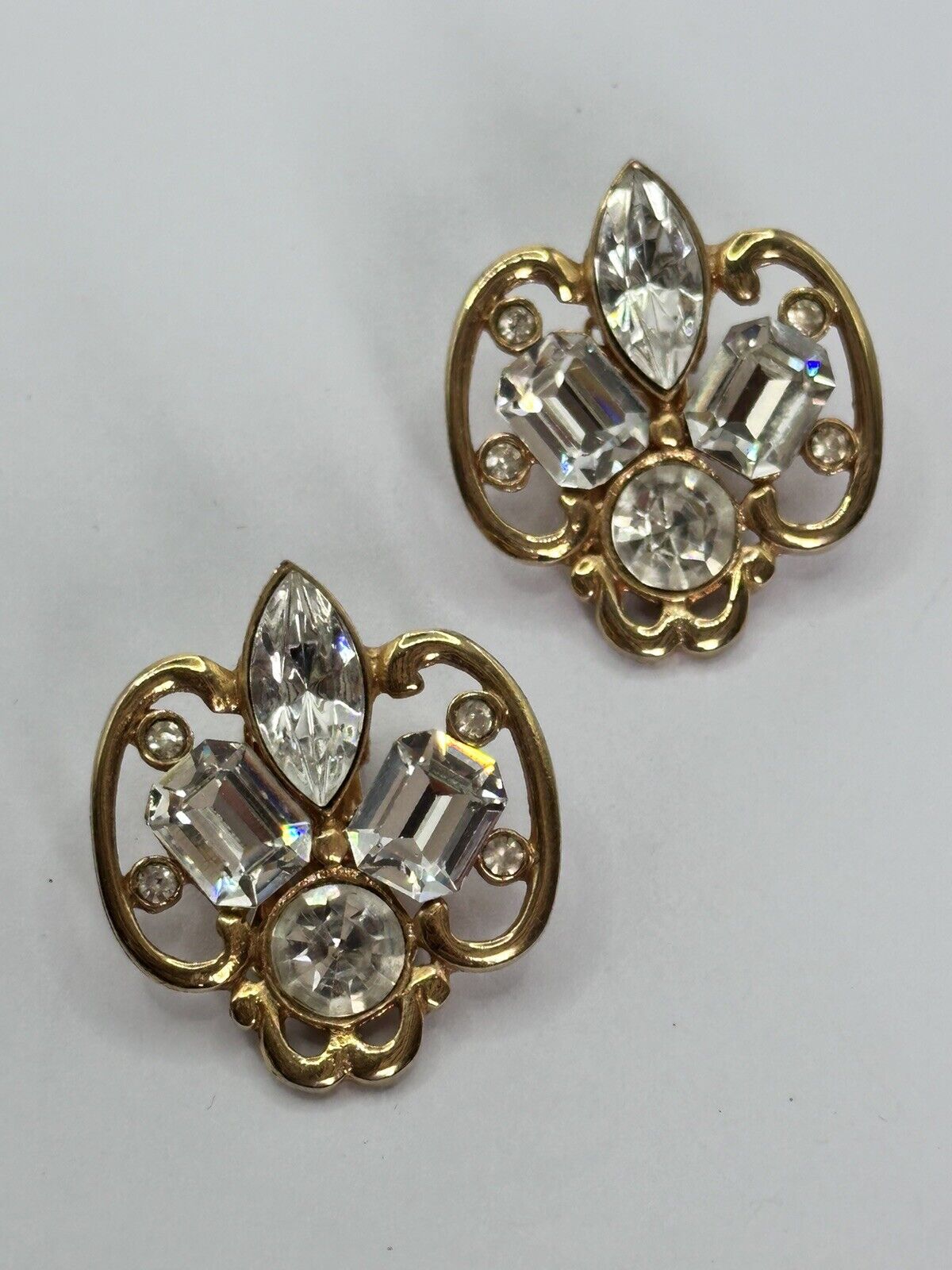 Vintage Gold Plated Diamanté Clip On Earrings