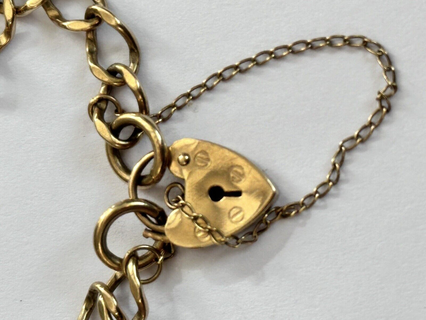 Vintage 9ct Gold Heart Padlock Bracelet 7.89g