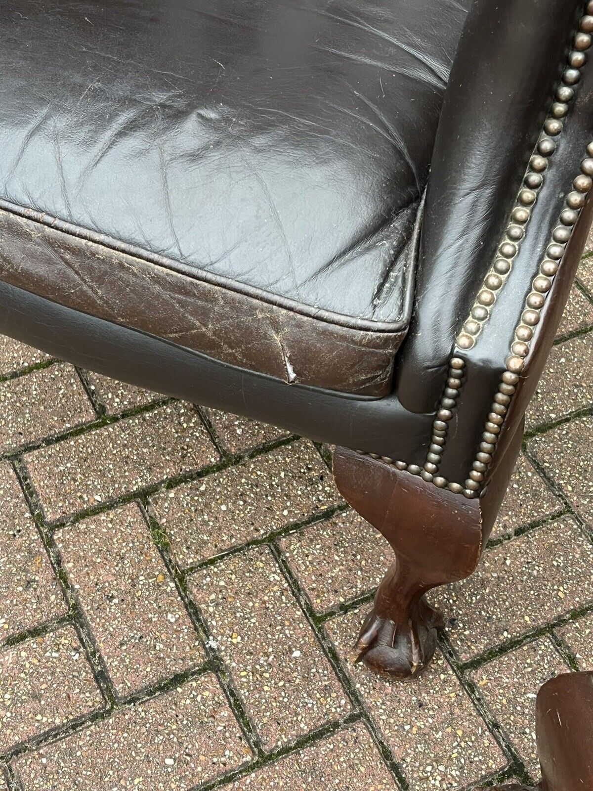 Pair Of Brown Leather Armchairs. Good Quality, Buttoned Backs.