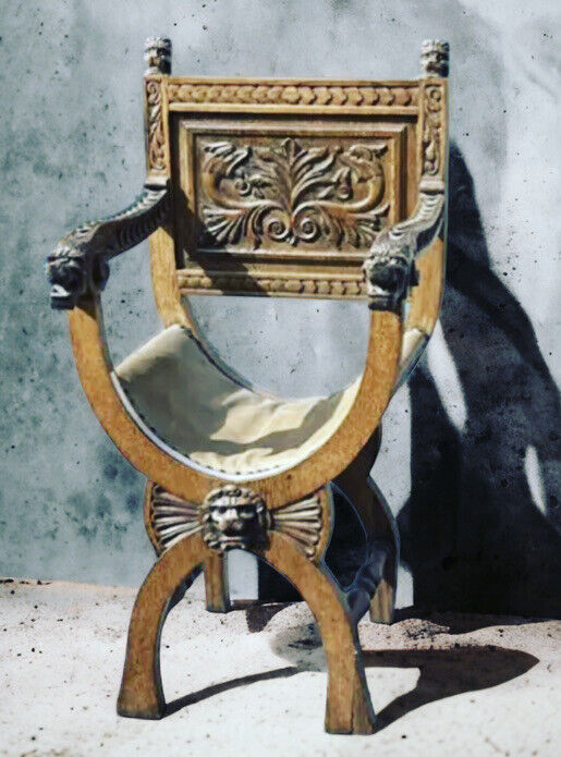 Edwardian Carved  Oak Chair, With Carved Lion Heads Decoration