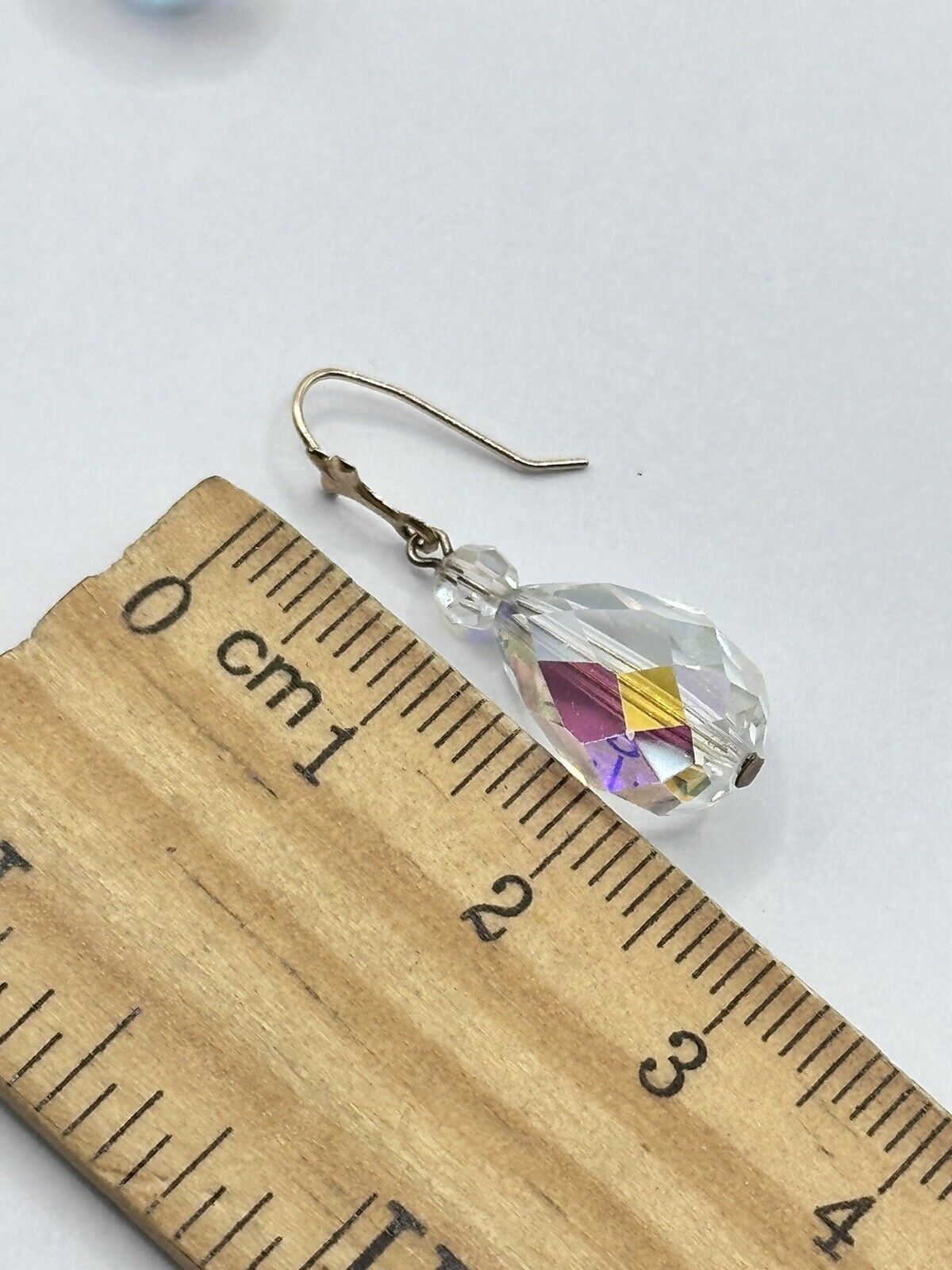 Vintage 9ct Gold Aurora Borealis Crystal Drop Earrings