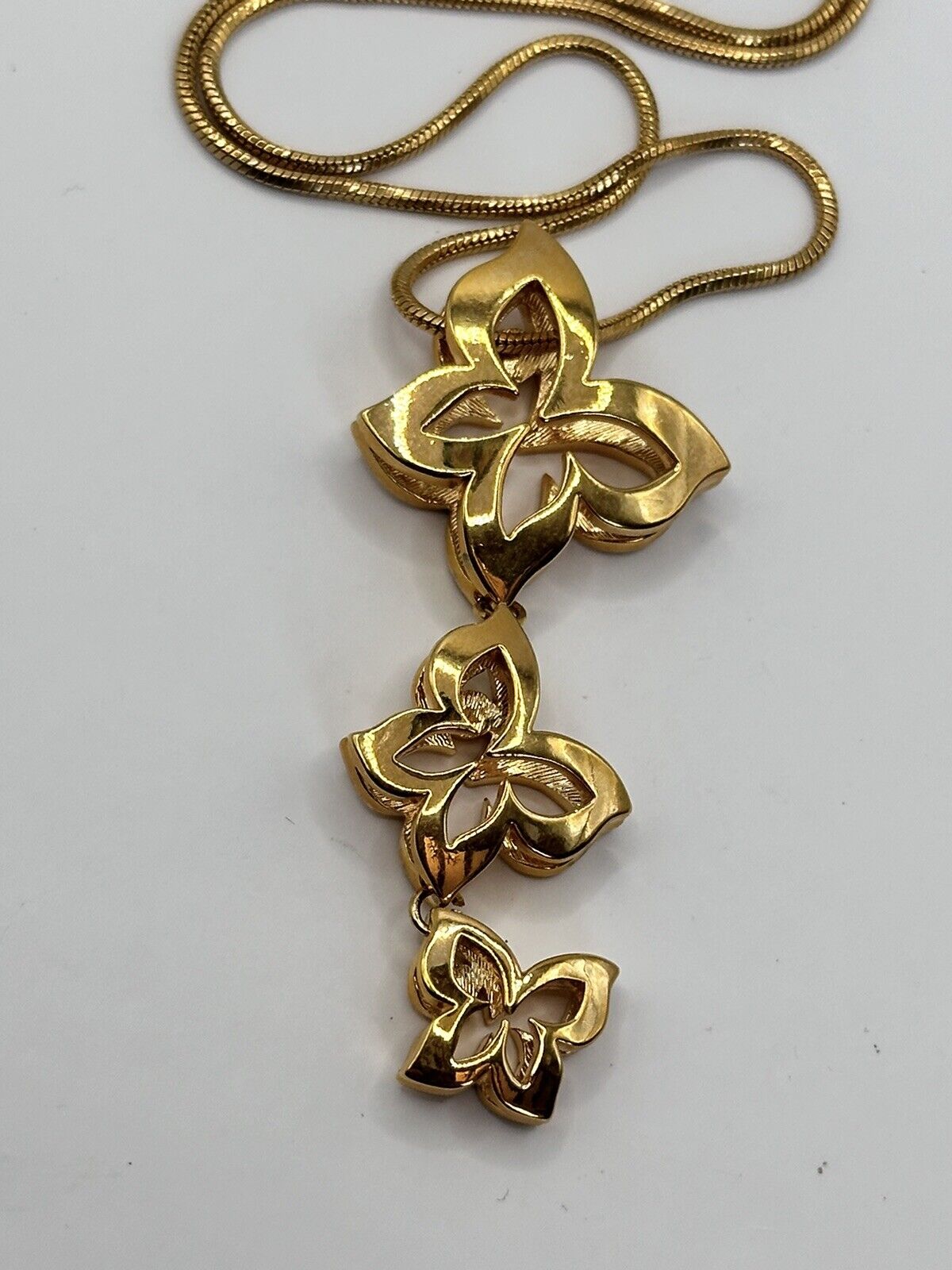 Vintage 1980s Gold Plated Butterflies Diamanté Drop Necklace