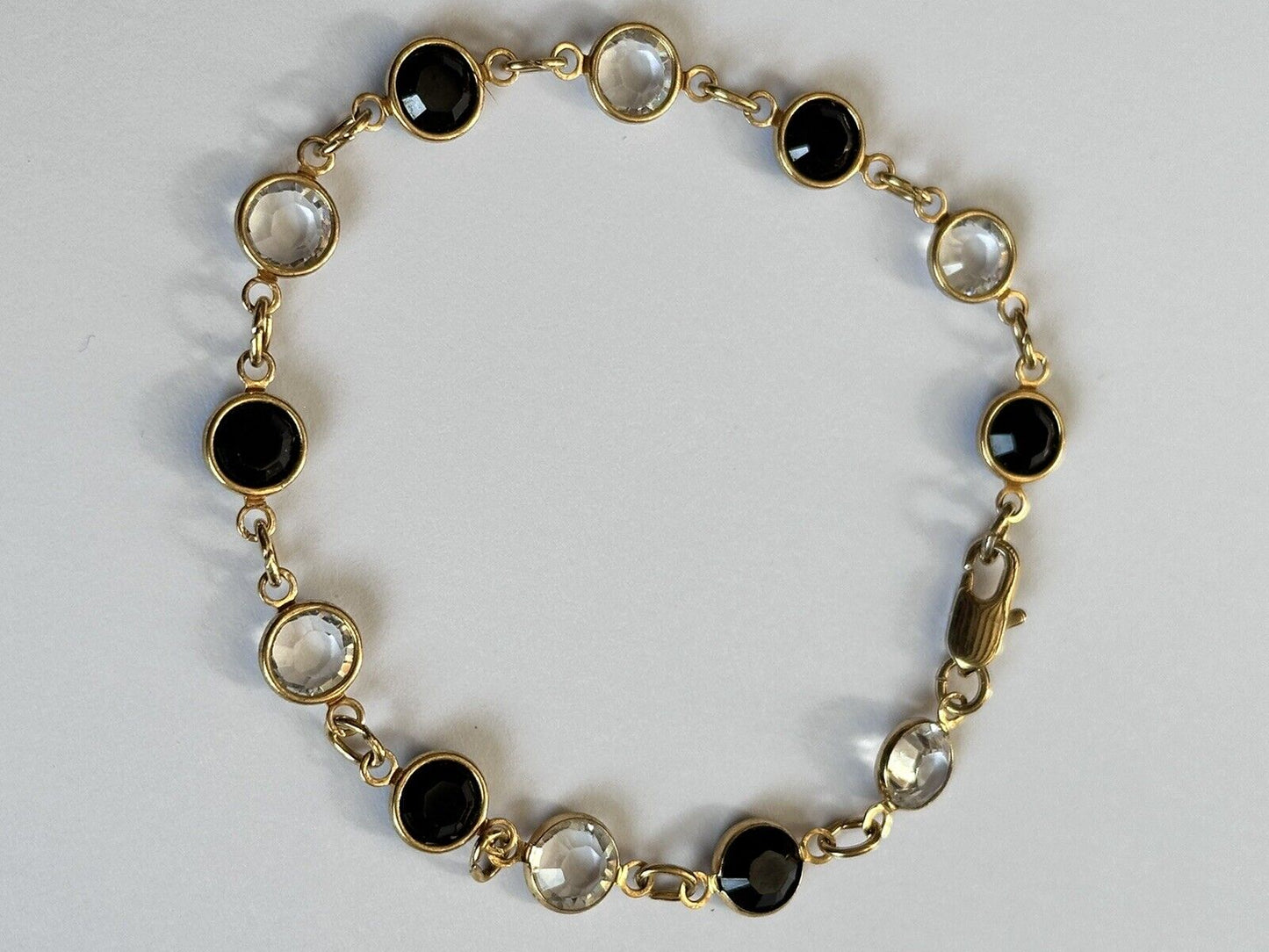 Vintage Gold Tone Bezel Set Black Clear Crystal Bracelet