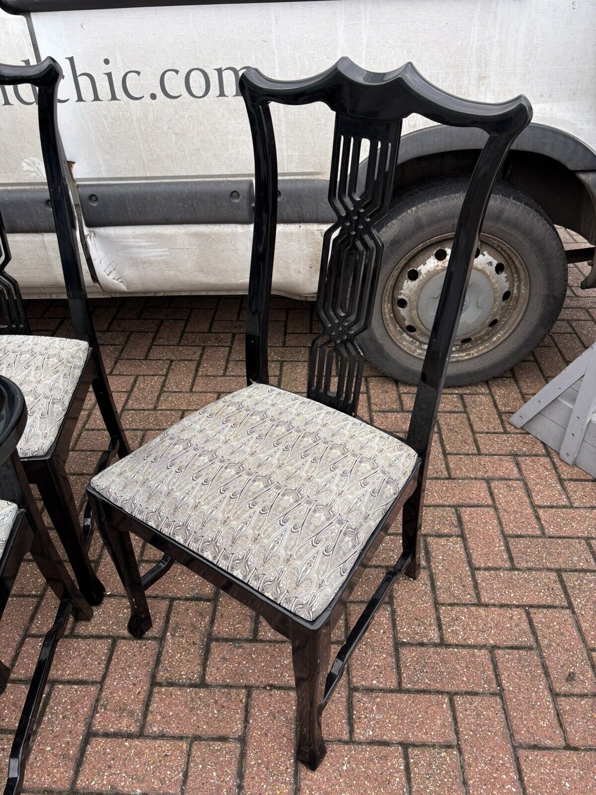 Set Of 8 Black Lacquered Chippendale Style Dining Chairs