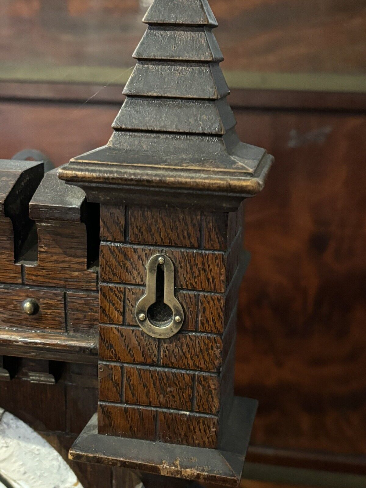 Antique Black Forest Architectural Wooden Mantle Clock