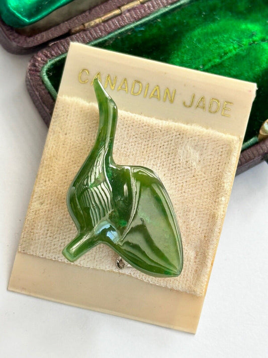 Vintage Genuine Canadian Jade Bird Brooch Original Ticket