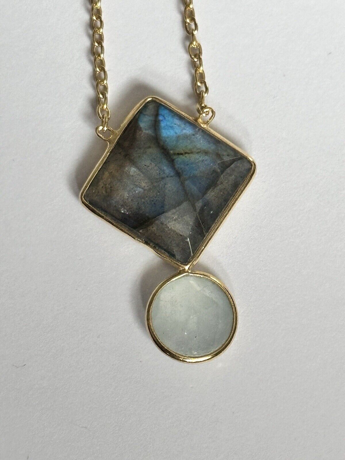 18k Gold Vermeil On 925 Silver Rainbow Labradorite Tourmaline Teardrop Necklace