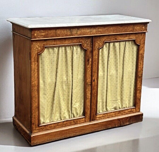 Victorian Walnut Pier Bookcase, Display Cabinet, Credenza With White Marble Top