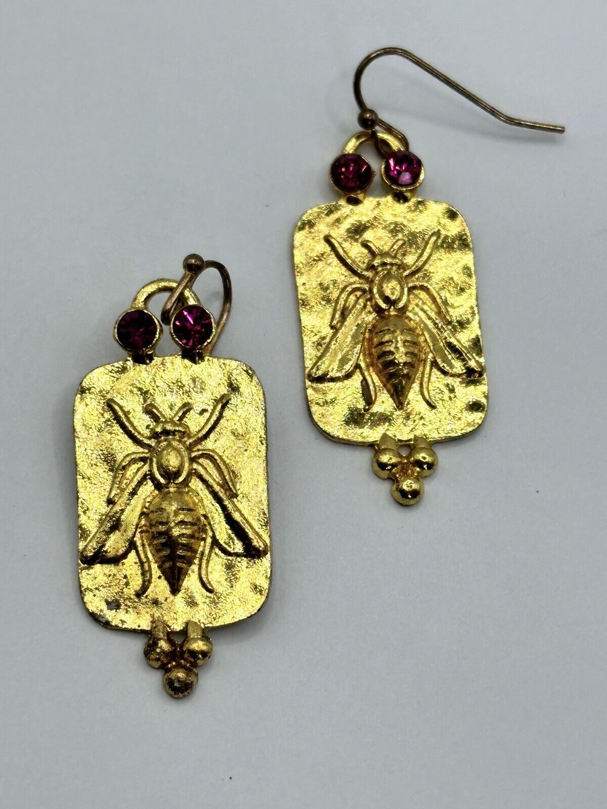 Vintage Gold Tone Bee Bug Drop Earrings