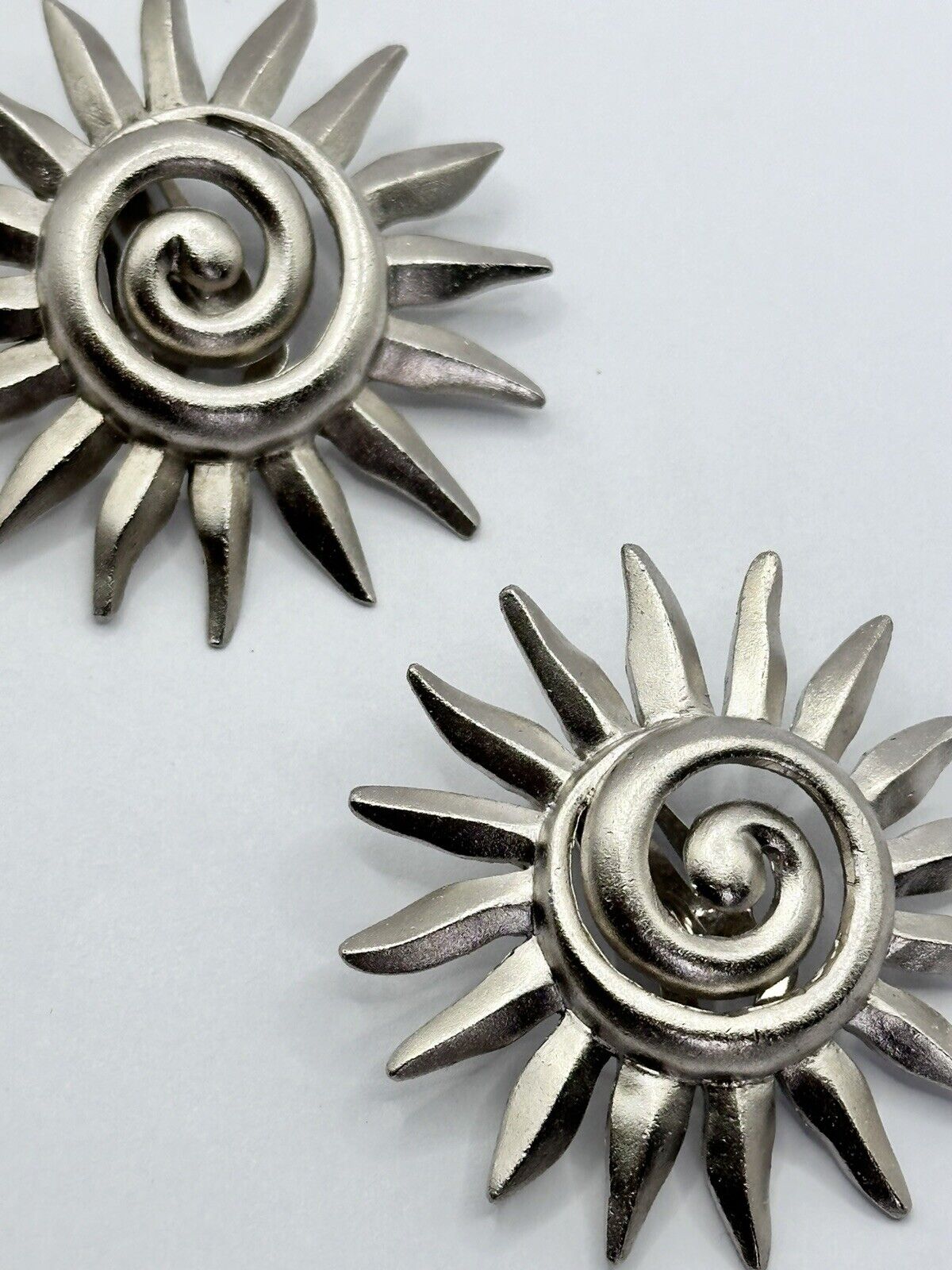 Vintage Silver Tone Sunburst Clip On Earrings