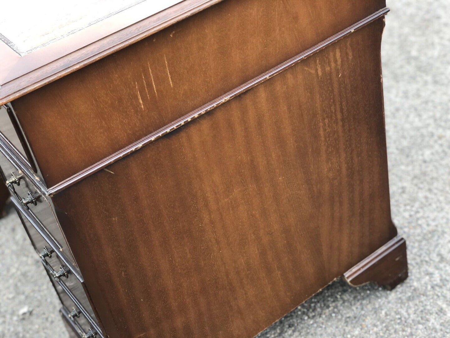 Pedestal Desk With Tan Leather Top.