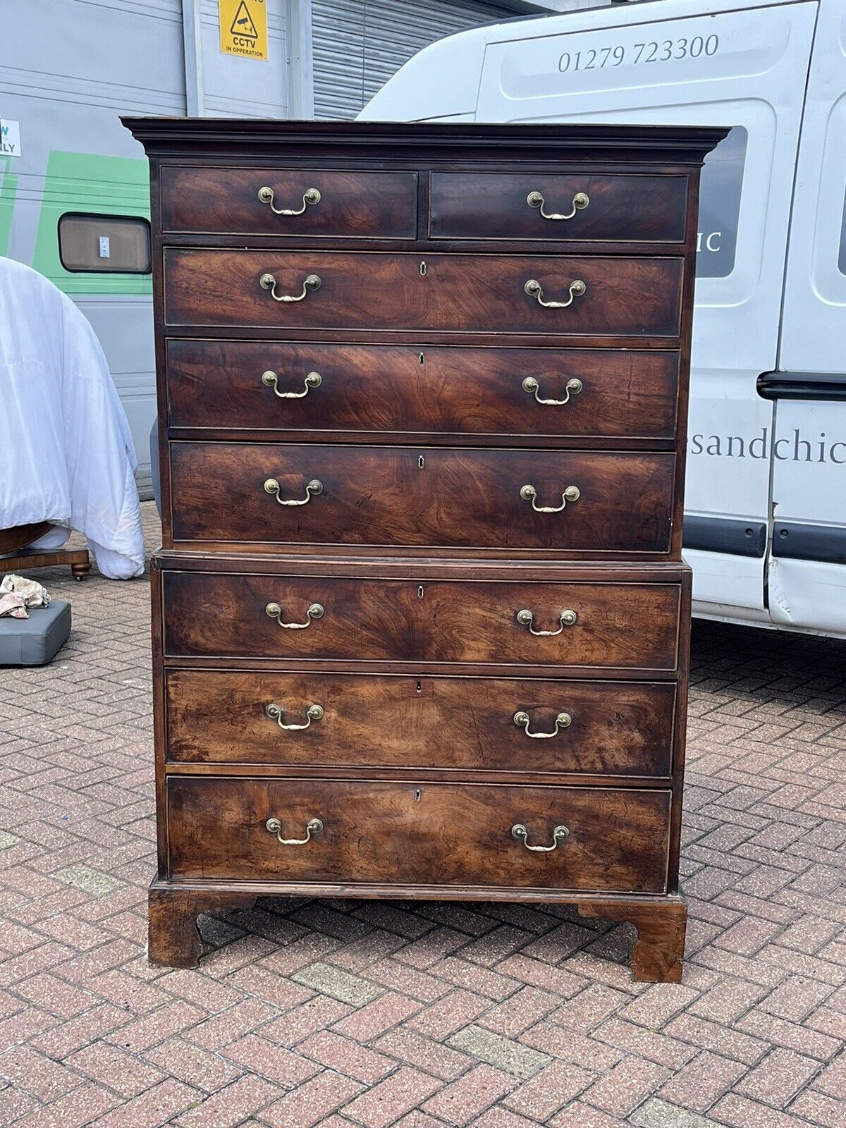 Georgian Mahogany Chest On Chest. Original Brass Handles, Bracket Feet.