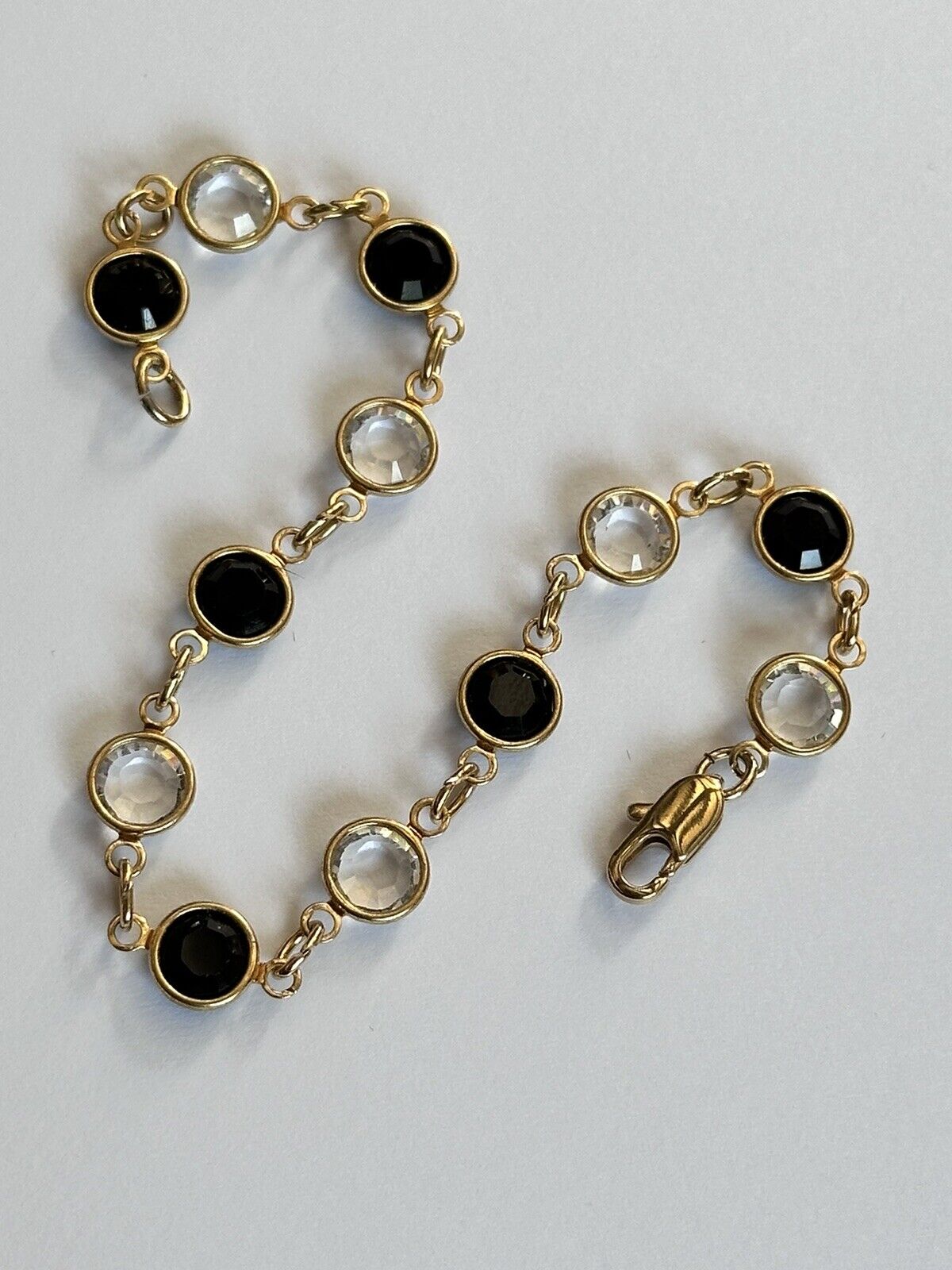 Vintage Gold Tone Bezel Set Black Clear Crystal Bracelet