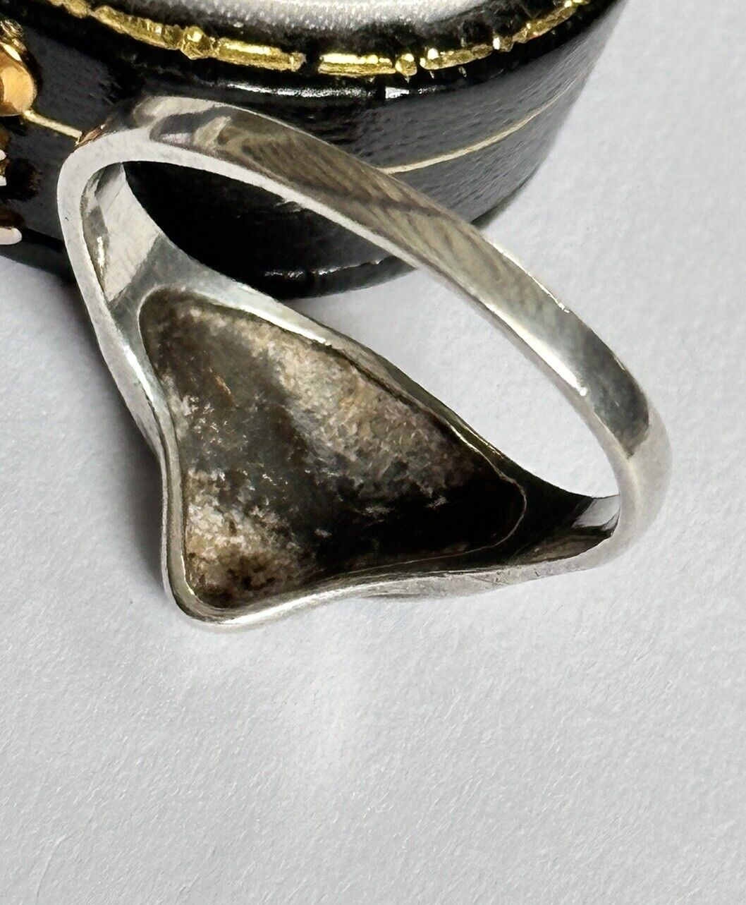 Vintage Silver 925 Black Enamel Face Ring