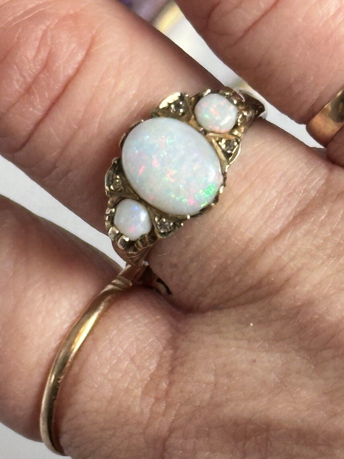 Vintage 9ct Yellow Gold Statement Opal Diamond Ring