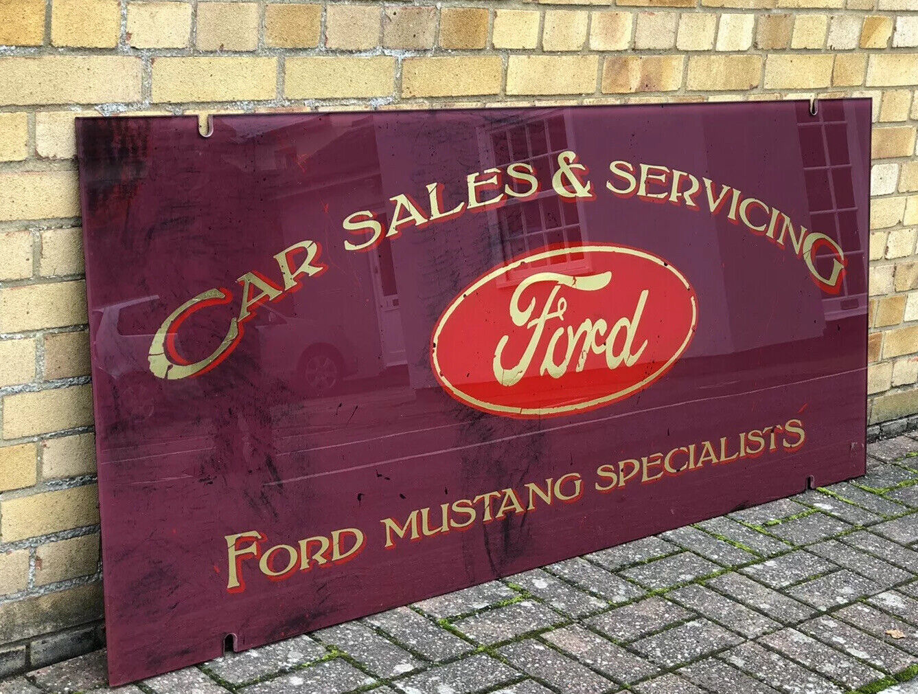 Ford Mustang Glass Garage Shop Sign. HUGE IN SIZE. 183  cms x 78 cms