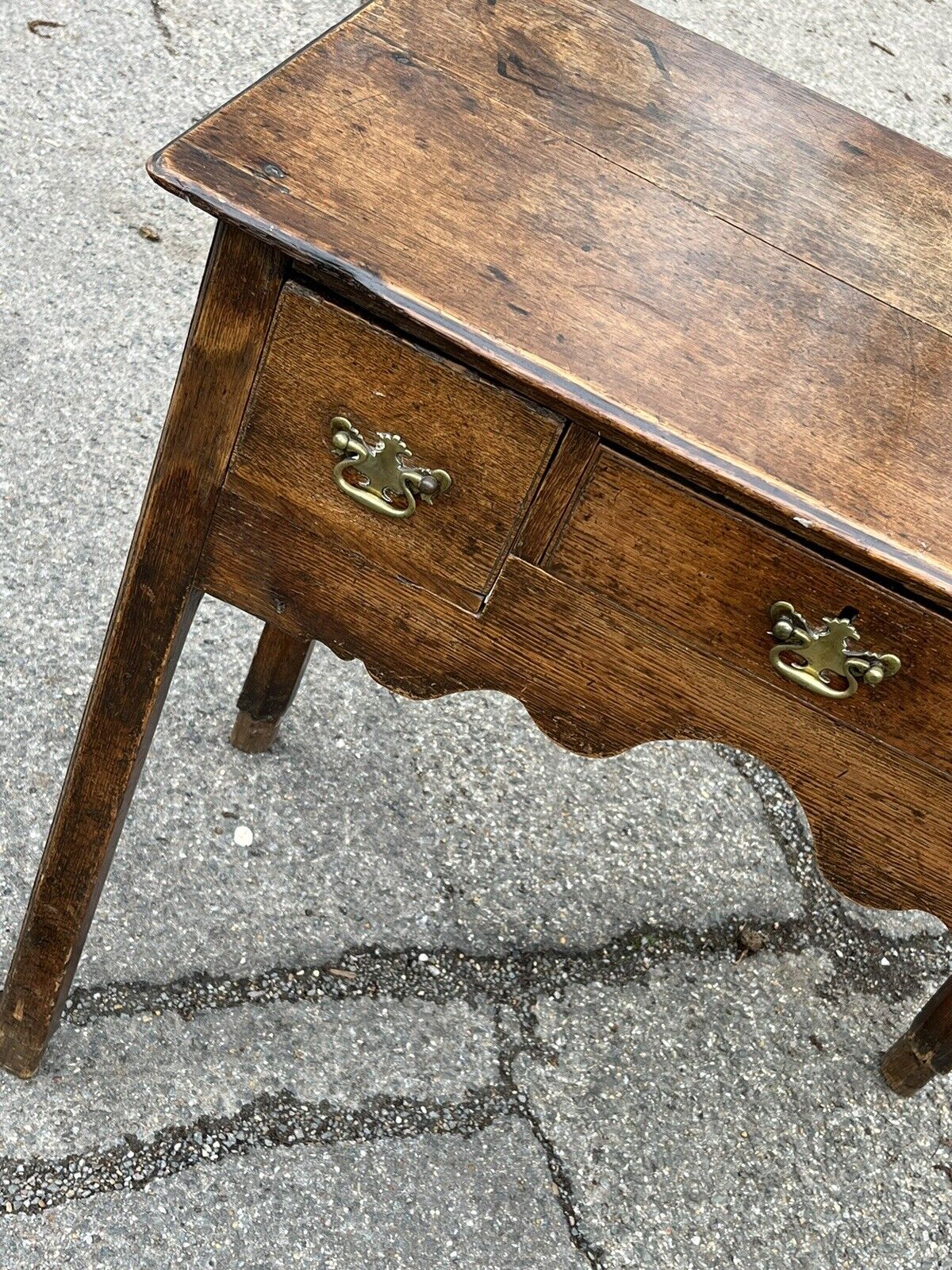 Early Georgian Oak Lowboy With Brass Handles. Make Great Hall Or Console Table