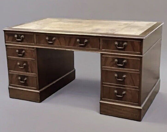 Large Mahogany Veneer Pedestal Desk