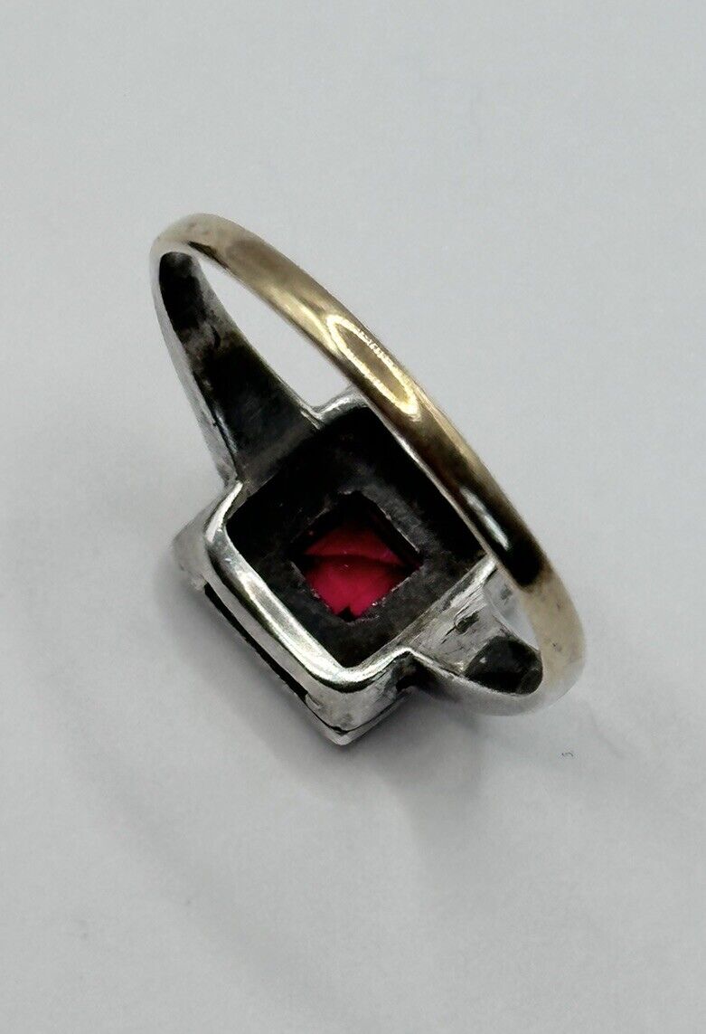 Art Deco 9ct Gold Silver 925 Red Clear Paste Ring