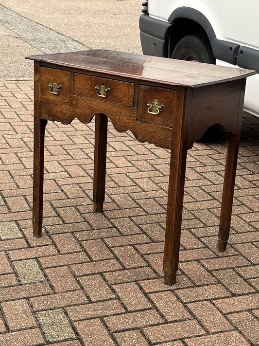 Early Georgian Oak Lowboy With Brass Handles. Make Great Hall Or Console Table