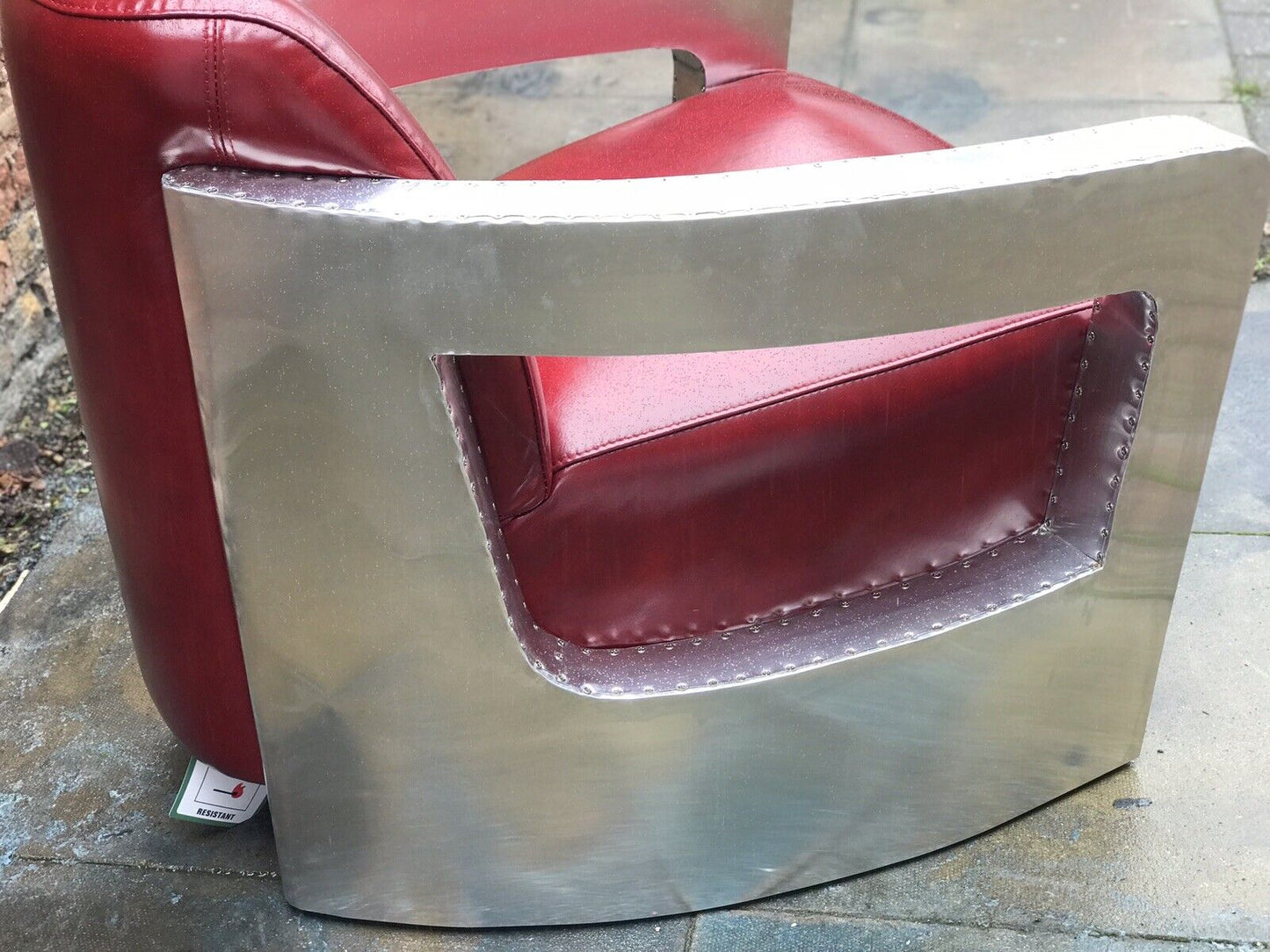 Aviators Armchair, Aluminium With Red Leather Upholstery.