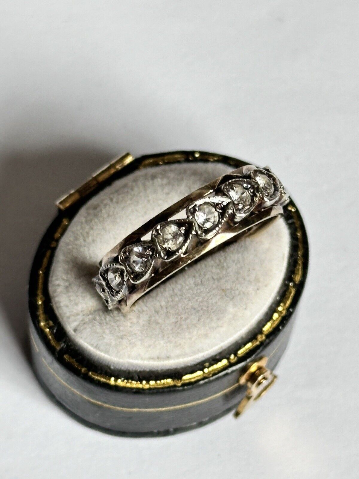 Vintage 9ct Yellow And White Gold Hearts Paste Eternity Ring